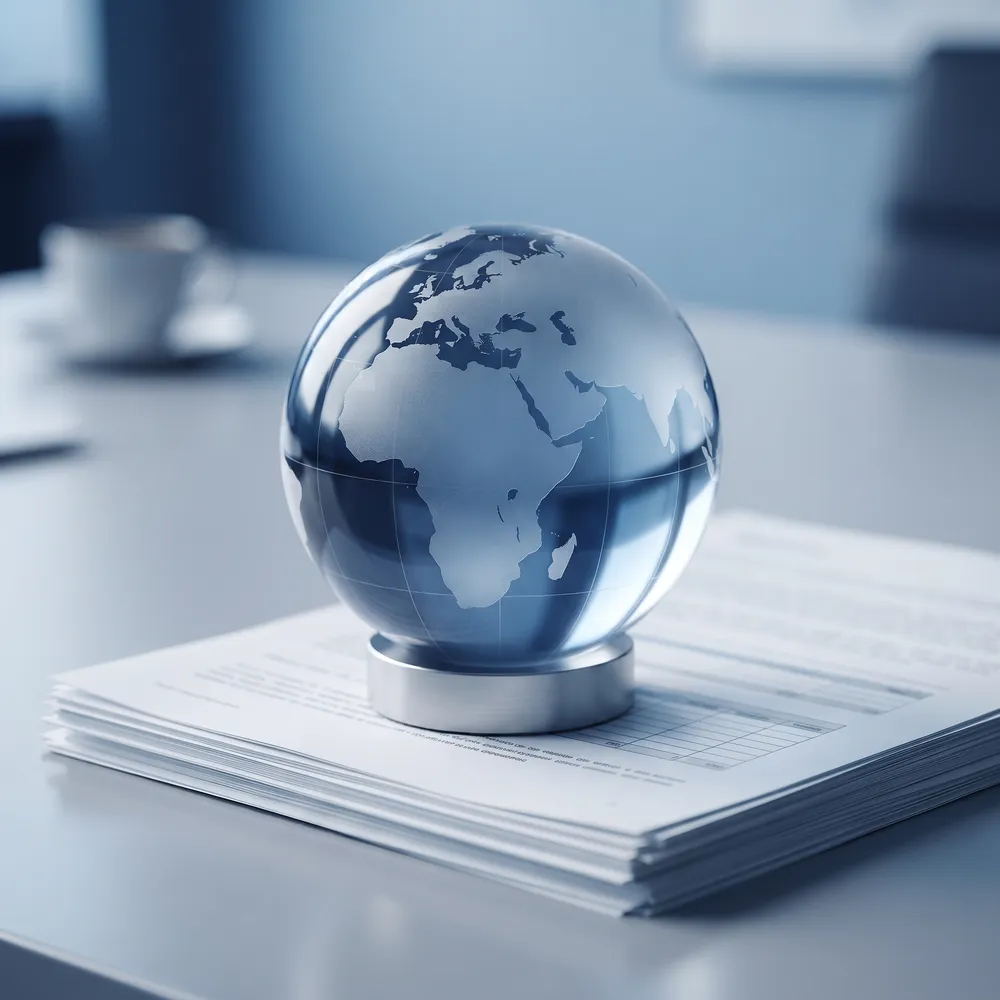 Glass globe resting on business documents